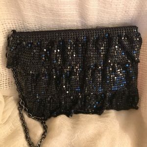 BCBGMAXAZRIA Black Beaded Mesh Bag